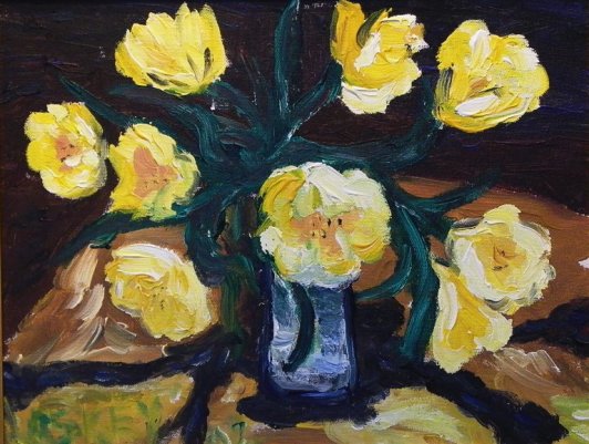 Tulips in Blue Vase